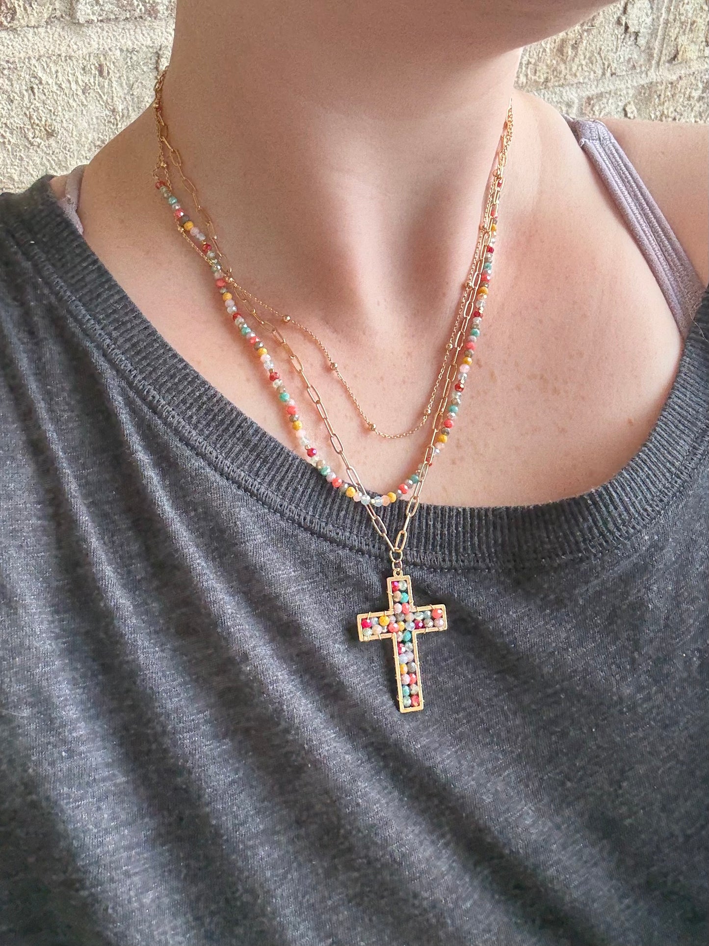 Colorful Cross Necklace Set