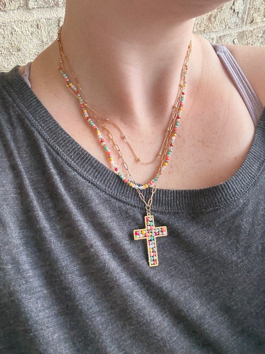 Colorful Cross Necklace Set