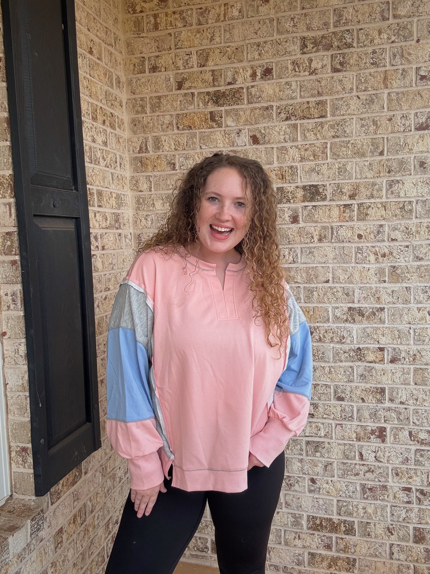 Pink Color Block Sweatshirt