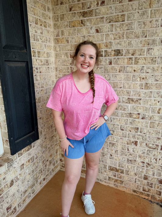 Blue pleated shorts